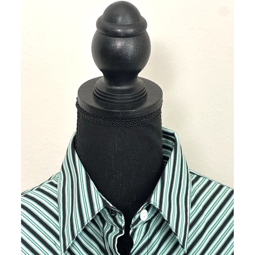 Foxcroft Women's Button Down Striped Longsleeve Blouse Green Black Size‎ (10P) - Picture 2 of 16